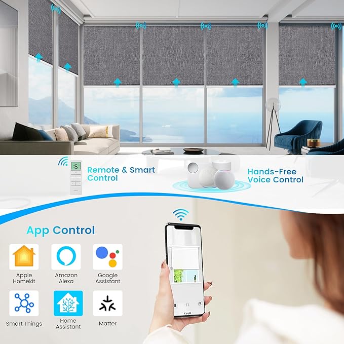Motorized 100% Blackout Roller Shades – Custom Smart Blinds with Remote, Rechargeable Battery or Plug-in Motor, Tuya WiFi Optional, Home & Office Automatic Window Shades (Espresso Brown/CH9568)
