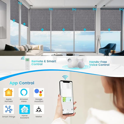 Motorized 100% Blackout Roller Shades – Custom Smart Blinds with Remote, Rechargeable Battery or Plug-in Motor, Tuya WiFi Optional, Home & Office Automatic Window Shades (Espresso Brown/CH9568)