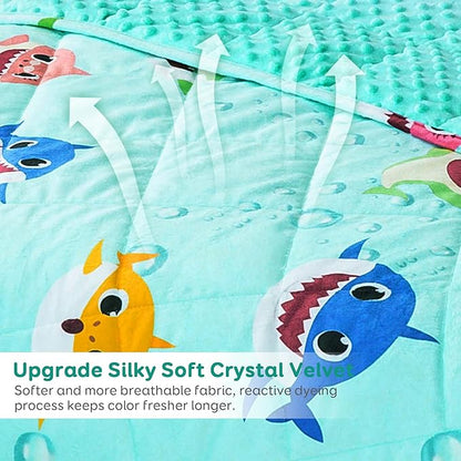 Sivio Weighted Blanket 7 lbs, Super Soft Crystal Velvet & Minky Dots Cartoon Patterns Reverise Heavy Throw, Heavy Blankets, 41 x 60 Inch Green Shark
