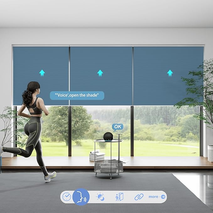 Motorized Cellular Shades with Remote, Blackout Smart Cellular Shades Compatible with Alexa, Cordless Honeycomb Window Blinds for Bedroom Home Office, Custom Size, Blackout Blue