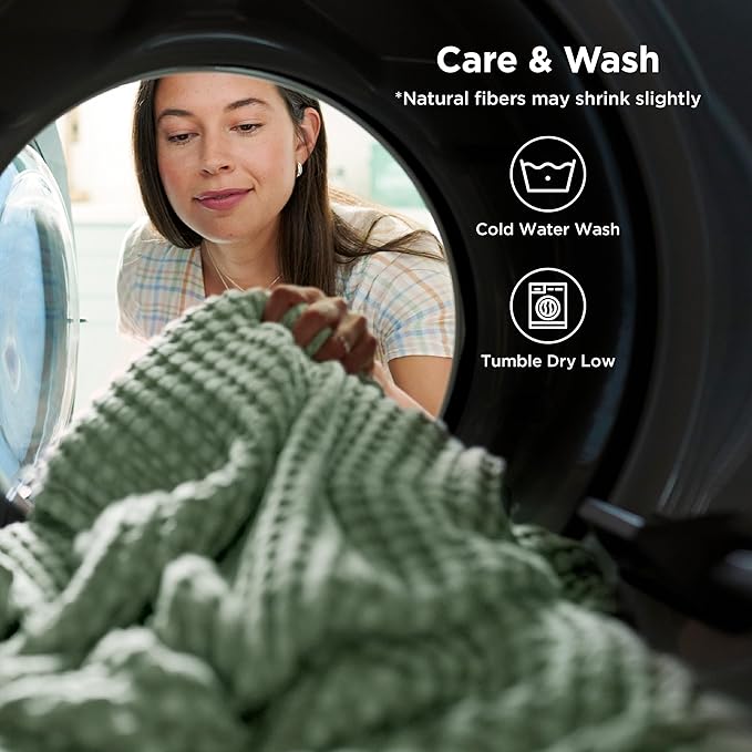 Bedsure Cooling Cotton Waffle King Size Blanket - Lightweight Summer Blanket of Rayon Derived from Bamboo for Hot Sleepers, Luxury Throws for Bed, Couch and Sofa, Sage Green, 104x90 Inches