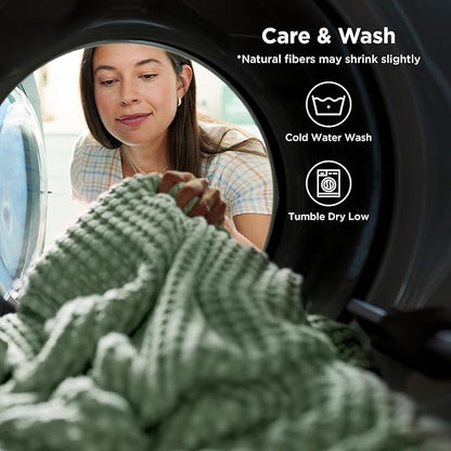 Bedsure Cooling Cotton Waffle King Size Blanket - Lightweight Summer Blanket of Rayon Derived from Bamboo for Hot Sleepers, Luxury Throws for Bed, Couch and Sofa, Sage Green, 104x90 Inches