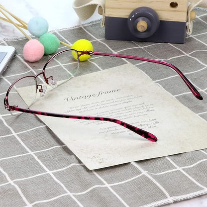 LifeArt Alloy Semi-Rimless Reading Glasses,Blue Light Blocking Glasses, Anti Eyestrain, Computer Gaming Glasses, TV Glasses for Women Men, Anti Glare (Red, +2.00 Magnification)