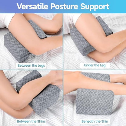 CloudBliss Knee Pillow for Side Sleepers - Cooling Leg Pillow for Side Sleeping, Memory Foam Knee Pillow for Hip Pain, Lower Back Pain, Sciatica Pain, Knee Wedge Pillow with Contour Design,Grey