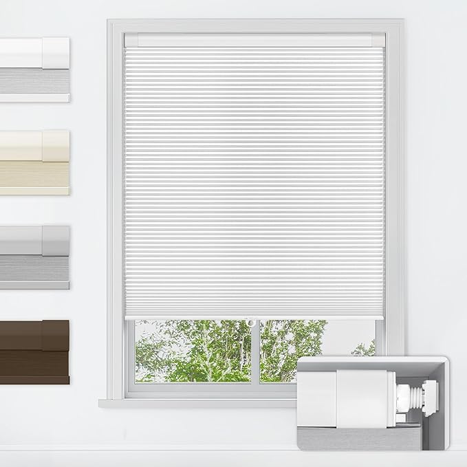 LazBlinds No Tools No Drill Cordless Cellular Shades, Blackout Light Blocking Honeycomb Shades for Home, Thermal Insulation Blinds for Windows, 30" W x 36" H, White