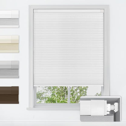 LazBlinds No Tools No Drill Cordless Cellular Shades, Blackout Light Blocking Honeycomb Shades for Home, Thermal Insulation Blinds for Windows, 43" W x 72" H, White