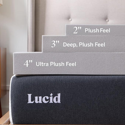 Lucid 4 Inch Bamboo Charcoal Infused Memory Foam Mattress Topper - California King Size – Moisture and Odor Control - Ventilated - Ultra Plush Feel, Pressure-Relief Bed Topper – CertiPur Certified