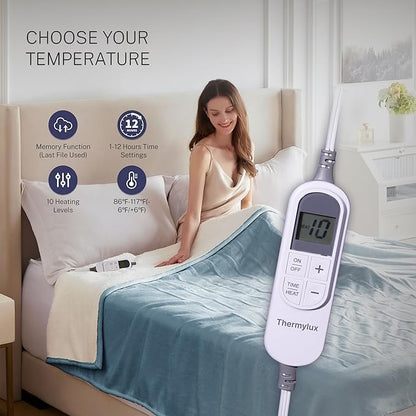 Electric Blanket Twin 62"x84" Heated Electric Blankets 10 Heating Levels 12 Time Settings 8 Hours Auto Off Fast Heating and Overheat Protection ETL Certified Machine Washable,Light Blue
