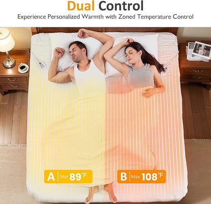 Electric Heated Mattress, Bed Mattress Pad with Dual Controller, Full Bed Warmer with 12-Hour Timer & 10 Heat Settings, Machine Washable, 78" x 80",White, King