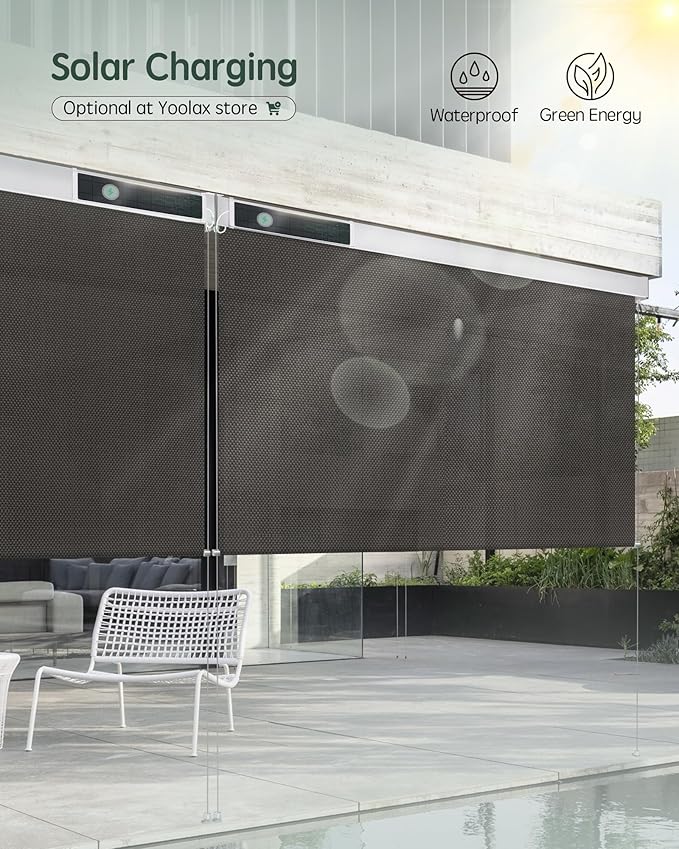 Yoolax Customized Motorized Outdoor Shades, Smart Blinds Compatible with Alexa Google, Remote Control Waterproof Blinds for Patio Porch Windows Outside (5% Openness Alpine Rock)