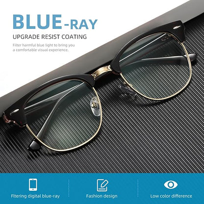 Blue Light Blocking Glasses Vintage Half Frame UV Clear Lens Anti Eyestrain Computer Gaming Glasses for Women Men(P51)