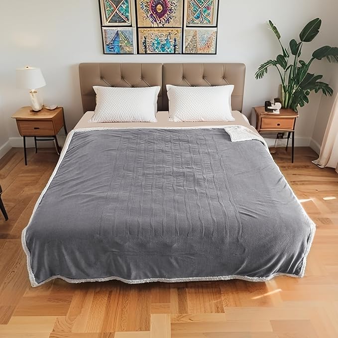 Electric Heated Blanket Full Size 72"x84", Soft Flannel with Overheat Protection, 9 Adjustable Heat Settings & 10-Hour Auto-Off Timer, Fast Heating for Winter Comfort, Light Gray