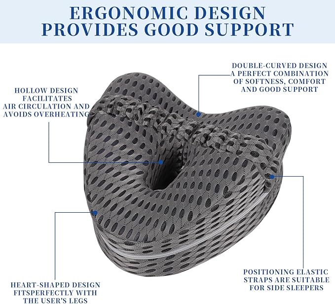 Knee Pillow for Side Sleepers - Sciatica, Hip & Back Pain Relief Pillow with Adjustable Strap, Memory Foam Leg Pillow for Side Sleeping, Spine Alignment Support for Pregnancy, Post-Surgery (Sky Blue)