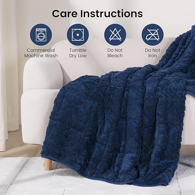 Weighted Blanket Queen Size 60x80 inches, Toasty Soft Stylish Sherpa Bed Blanket 15lbs for Calming and Soothing, Fluffy Classy Decorative Heavy Blanket, Navy Blue