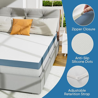 4 Inch Firm Mattress Topper King Size, Memory Foam Mattress Topper Extra Support, High-Density Memory Foam Bed Topper for Pain Relief, with Removable Soft Cover, CertiPUR-US Certified