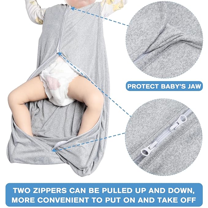 3 Pack Baby Sleep Sack 18-24 Months 100% Rayon Cotton Baby Sleeping Bag 2-Way Zipper Toddler Wearable Blankets,Comfy Stretchy Thin Sleep Sacks.TOG 0.3(X-Large)