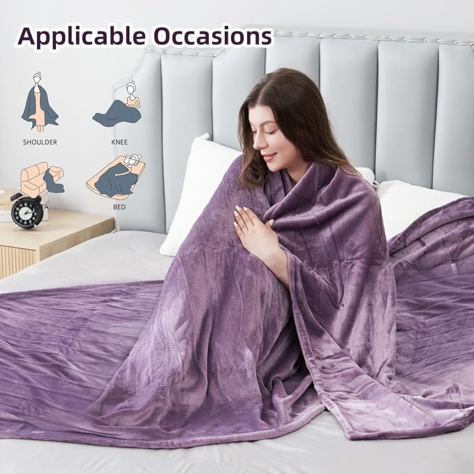 Electric Heated Blanket Throw Size 50"x60", Fast Heating Throw, Soft Microplush for Sofa & Office,6 Heating Levels & 1-10 Hours Auto Off, Machine Washable, Gifts for Family-Purple