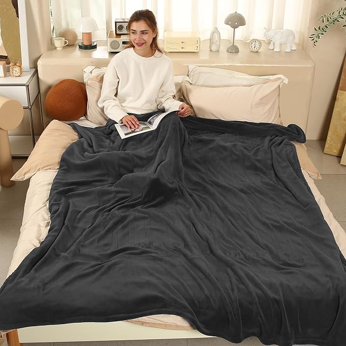 Electric Heated Blanket Twin Size, 62"x84" Electric Throw Blanket with ETL & FCC Certification, Fast Heating Blanket with 5 temperatures & 10 Hours Auto Off, Machine Washable, Dark Gray