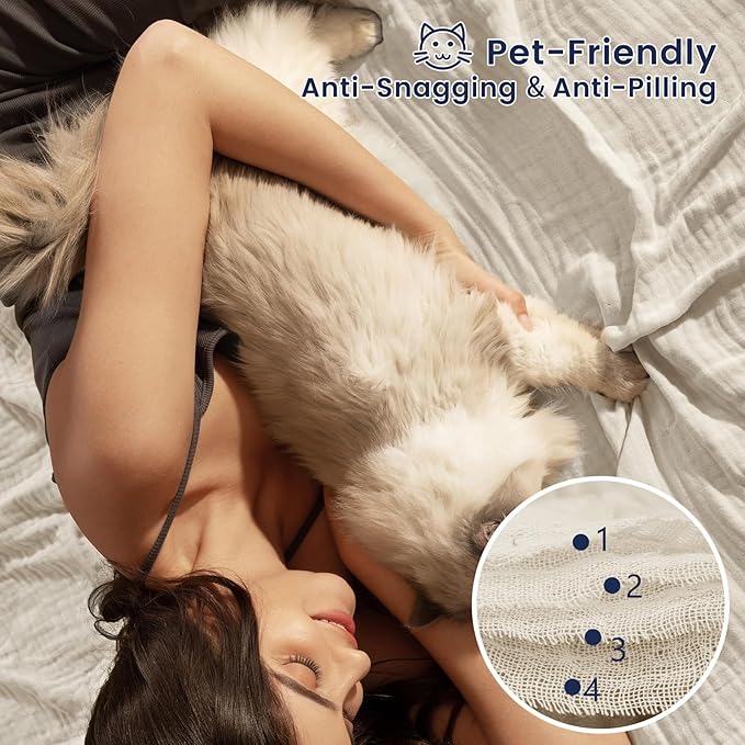 PHF Cooling Muslin King Blanket for Hot Sleepers, 60% Viscose from Bamboo, 40% Cotton and 4-Layer Breathable Gauze Blanket for Bed Couch, 108"x90", Oat Milk