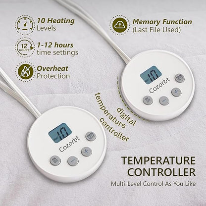 Heated Quilted Wave Mattress Pad,King Size Dual Control,Soft Bed Warmer,10 Heat Settings,1-12 Hours Auto-Off,Fast Heating,ETL Certified,Machine Washable,Fit Up to 18" Deep Pocket,78"x80"