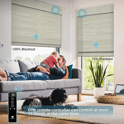 SmartWings Motorized Natural Woven Wood Shades for Windows, Electric Roman Shades with Remote for Sliding Doors, Work with Matter Homekit Zigbee Alexa Z-Wave Google Home, Customized, Bamboo 721
