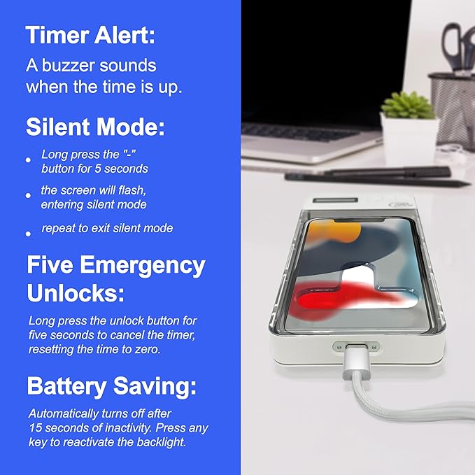 Phone Lock Box - Timed Lock Box Cell Phone Locker, Safe Lockbox Bad Habit, Smartphone Jail with Timer Reduce Kids Adults Screen Time Improve Productivity, Family Time Container - White
