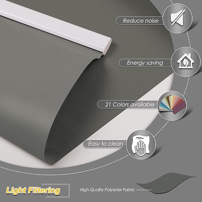 Allesin Motorized Roller Shade Compatible with Alexa for Window, 75% Blackout Smart Shades Cordless with Remote Control, Electric Automated Blinds for Window, Customized Size, Dry Battery(Dark Grey)