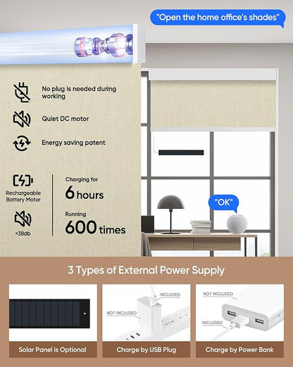 Kincmo Motorized Blinds with Remote,100% Blackout Motorized Roller Shades Work with Apple Homekit,Alexa,Google, Custom Electric Blinds with App,Voice Control (Dual Sided Beige)