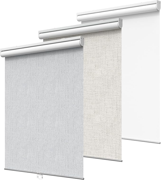 GENIMO 100% Blackout Roller Window Shades, Window Blinds Cordless with Thermal Insulated, UV Protection Fabric, Mini Door Blinds for Home, Office, Bedroom, Easy to Install, Light Grey, 28" W X 72" H