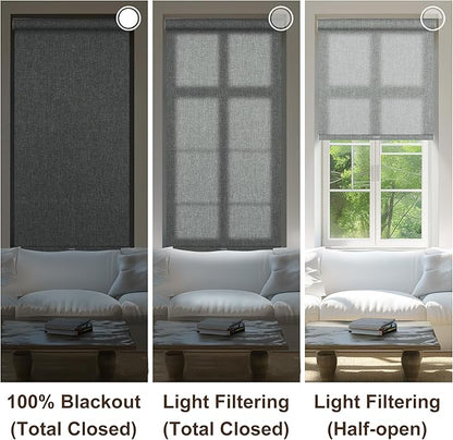 BERISSA Light Filtering Roller Shades for Windows,Cordless Roller Window Shades with Cassette Valance,Linen Roller Blinds,Thermal Insulation Window Shades for Home Door Office. Grey. 20" W x 48" H