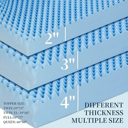 2 Inch Full Size Mattress Topper Memory Foam Mattress Topper Full Egg Crate Foam with Cooling Gel, Plush Feel Breathable Pressure Relief Matress Pad for Bedroom, College, RV, Cooling Blue