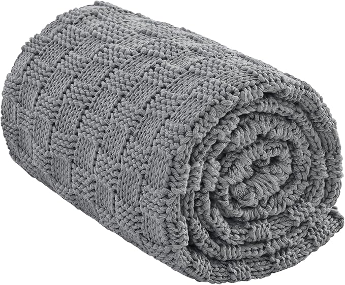 Knitted Weighted Blanket for Adult, No Beads Heavy Blanket 48” x 72'' 10lbs, Breathable Chunky Knit Blanket, Cooling Weighted Blanket for Hot Sleepers, Christmas Home Decor (Light Grey)