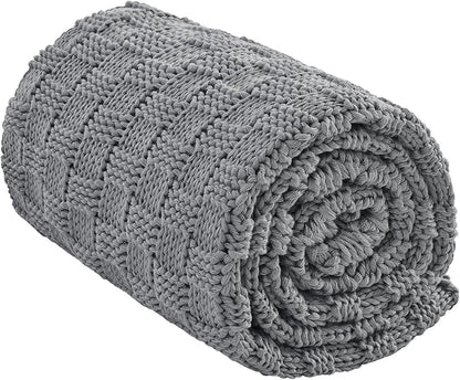 Knitted Weighted Blanket for Adult, No Beads Heavy Blanket 60” x 80'' 17lbs, Breathable Chunky Knit Blanket, Cooling Weighted Blanket for Hot Sleepers, Christmas Home Decor (Light Grey)