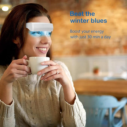 Light Therapy Glasses with Travel Case, Blue Light Therapy and Daylight LED Sunlight, Wearable UV-Free Happy Lamp, Natural Relief for Good Sleep, Happy Mood, Boost Energy and Jet Lag