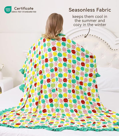 Premium Baby Blankets, Soft Viscose from Bamboo Blanket for Girls, Nursery Crib Bedding Quilt for Newborn and Toddler, Ruffle Blanket Cooling for Hot Sleepers, 50''x50'' Apple