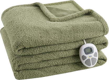 Serta Heated Blanket, Electric Twin Size, Soft, Warm, Fuzzy - Auto Shut Off Timer, 10 Lv Heat Setting, ETL Certified, 62" x 84" Sage