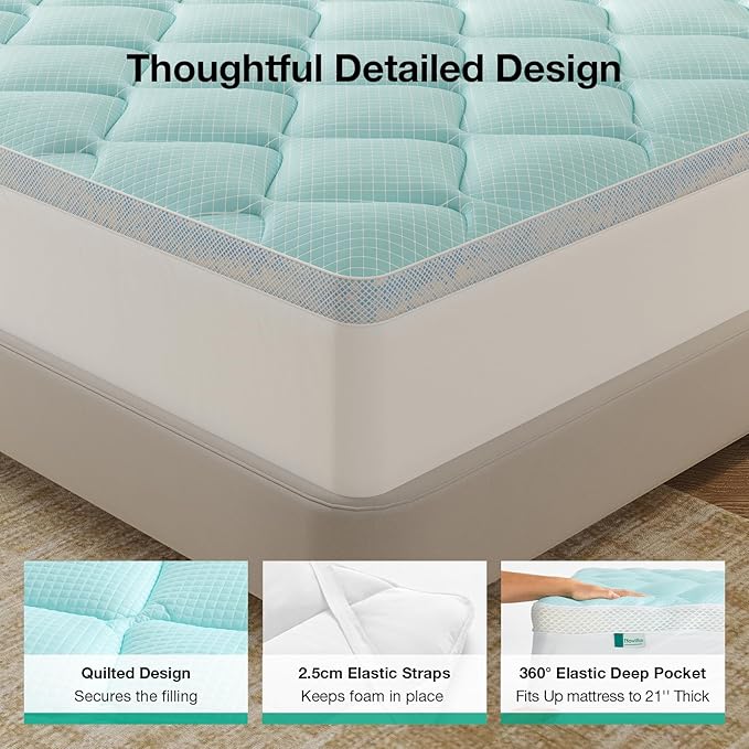 Novilla 4 Inch Dual Layer Memory Foam Mattress Topper, 2 Inch Gel Memory Foam and 2 Inch Cooling Down-Alternative Mattress Pad Cover for Back Pain, Breathable & Certi-Safe, King