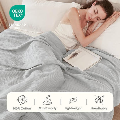 EMME Cotton Muslin King Blanket Big Oversized Bed Layering Bedspread Coverlet Breathable Gauze Soft Lightweight Blankets (Light Grey, 120"x94")