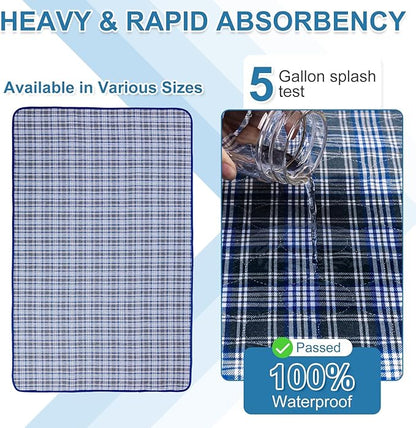 OUTCREATOR® Washable Bed Pads 34" x 54" (Pack of 2) for Incontinence Mattress Protector, Reusable Underpads for Elderly, Adults, Kids, Pets with Anti-Slip Bottom (Light Blue Plaid)