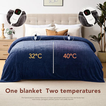 Homemate Electric Heated Blanket King Size - 100"x90" Heating Blanket King Size Dual Control 1/2/4/6/8 Hours Auto-Off 10 Heat Level Over-Heat Protection Soft Flannel Sherpa ETL Certification
