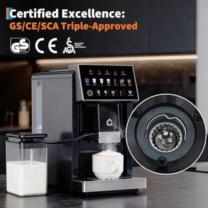 3rd-Gen Espresso Coffee Maker with Milk Frother - Removable Brewer/Grinder, Adjustable Coarseness/Flavor, 3-Level Coffee/Milk Volume, Detachable Milk Tank for Home Baristas, Black Spray Paint