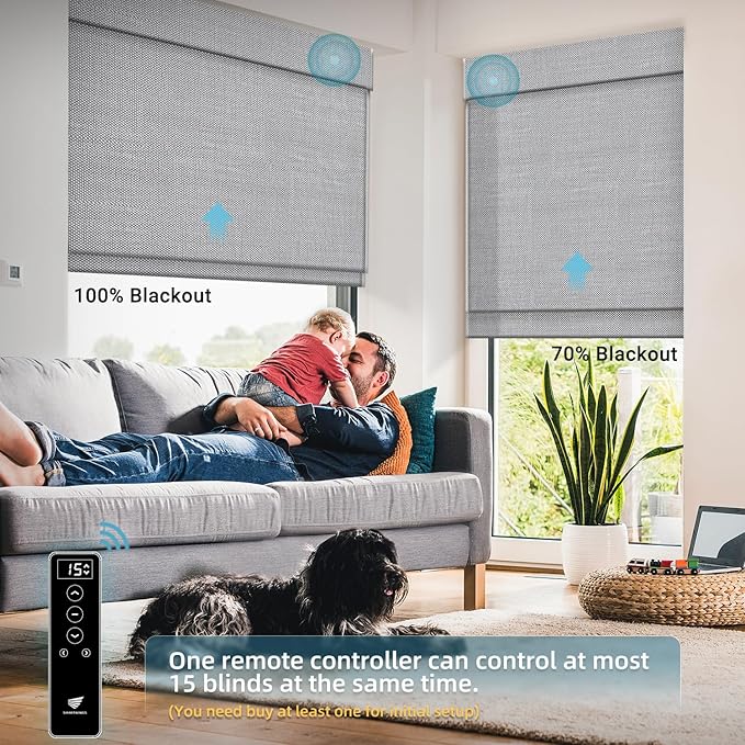 SmartWings Motorized Natural Woven Wood Shades for Windows, Electric Roman Shades with Remote for Sliding Doors, Work with Matter Homekit Zigbee Alexa Z-Wave Google Home, Customized, Bamboo 723