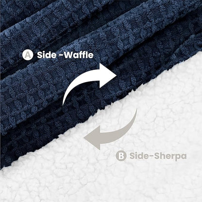 Heated Blanket Electric Blanket King Waffle,90x100 Inches Sherpa Fleece Fast Heating Blanket 6 Heating Levels & 10 Hours Auto Off ETL Certification, Navy King