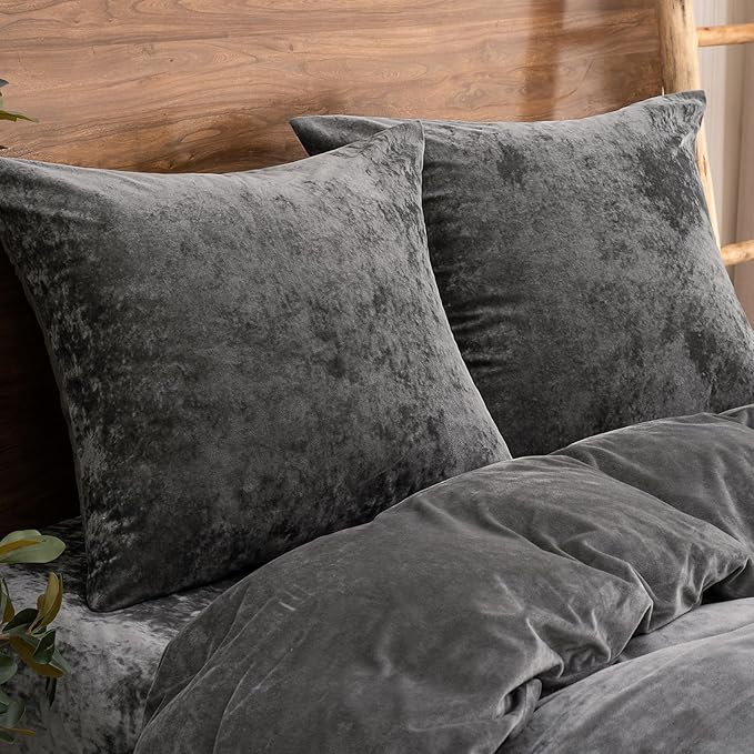 PHF Truly Velvet Throw Pillow Covers, 24"x24", No Insert, 2 Pack Color Gradient Cushion Covers, Ultra Soft Cozy Square Covers Shell for Luxurious Home Decor, No Shedding,No Pilling, Charcoal/Dark Grey