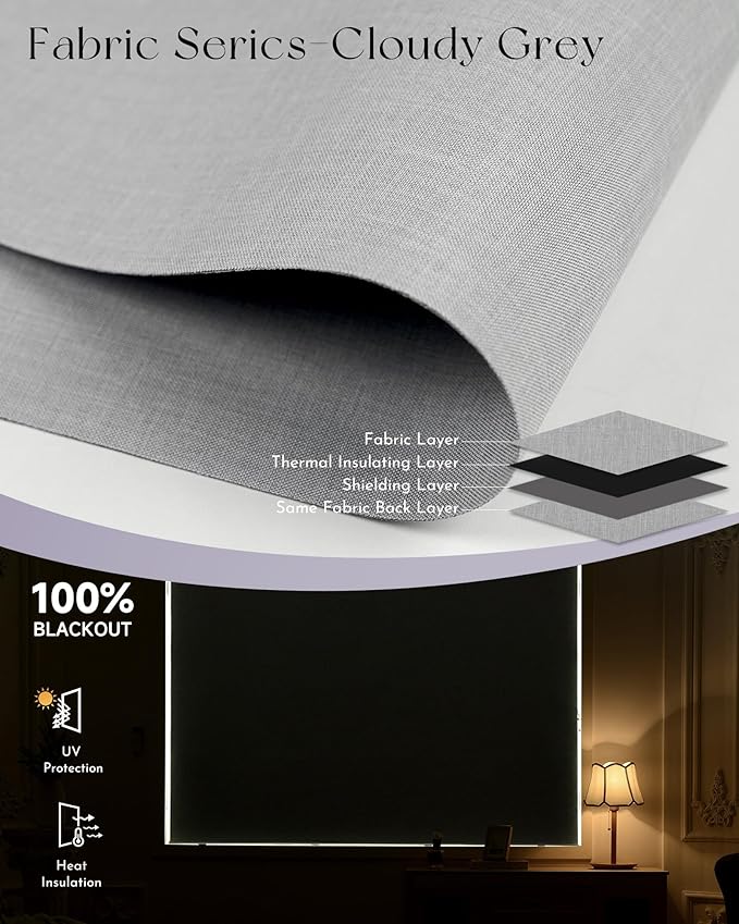 Graywind Smart Blackout Roller Shades Compatible with Alexa Google WiFi Hardwired Triple Weaved Fabric Motorized Blinds Remote Window Shades, Custom Size (Cloudy Grey)