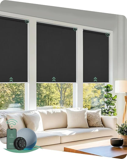 Yoolax Motorized Blinds with Remote, Blackout Smart Blinds for Windows Motorized Waterproof Roller Shades, Automatic Window Shades Work with Alexa Custom Size (Blackout-Vinyl Dark Gray)