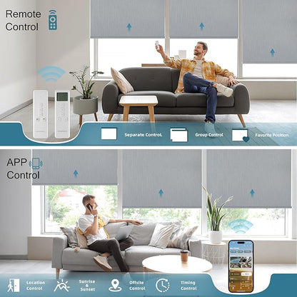 Motorized Shades,Smart Blinds with Remote,100% Blackout Roller Blinds,Work with Google Assistant,Homekit,Automatic Shades,Custom Widths from 16" to 110",Vinyl Medium Grey