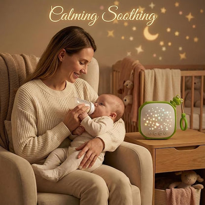 White Noise Sound Machine Baby with Star Projector | Portable Sleep Music Sound with Hook for Nursery, Bedroom, Travel, Infant, The Best Gift for Baby (Frog)