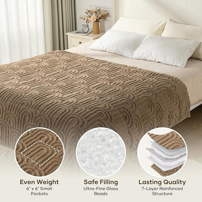 Cottonblue Weighted Blanket for Adults 15 lbs Twin Size, Cozy Fluffy Sherpa Fleece Jacquard Weighted Throw Blankets 48" x 72" for Sleep Relax, Fuzzy Warm Arch Heavy Blanket Soft for Bed Couch, Khaki