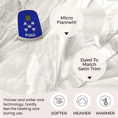 Thermee Micro Flannel Heated Blanket - Queen Size, 10 Settings, Rapid Heating - Sand
